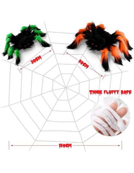 2 Araignées 50 et 30 cm avec Toile – Décoration Halloween Effrayante