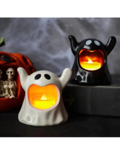 Bougie Fantôme LED 8x8 cm – Décoration Halloween Lumineuse