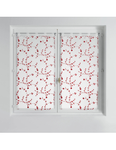 Paire de voilages à passants 2 x 60 x 160 cm Petites fleurs blanc et rouge