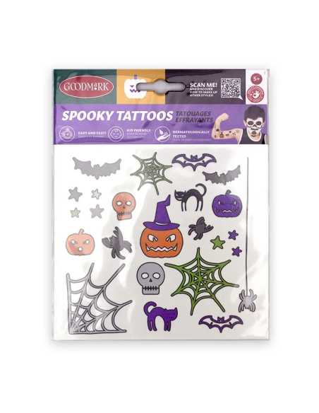 Tatouages Halloween — toiles d'araignée, crânes et citrouilles