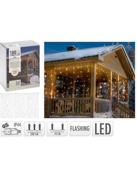 Rideau lumineux LED blanc chaud 2m x 70cm – 189 LED IP44