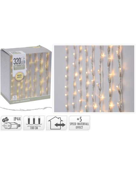 Rideau LED 1m x 2m – 320 LED blanc chaud effet chutes d’eau