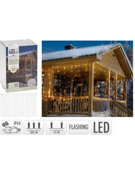 Rideau LED clignotant 3m x 1m – 400 LED blanc chaud IP44