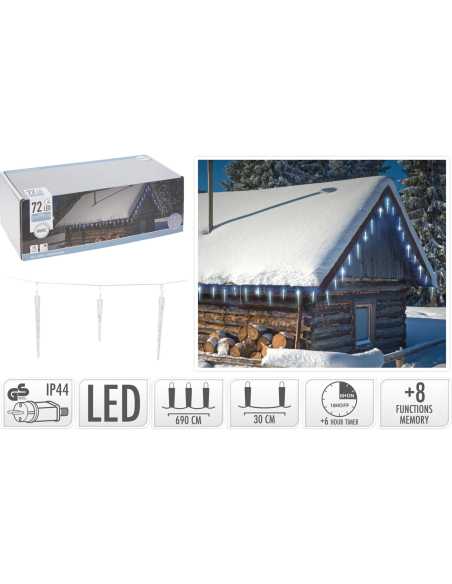 Rideau LED glaçons 6,90m – 72 LED blanc froid IP44