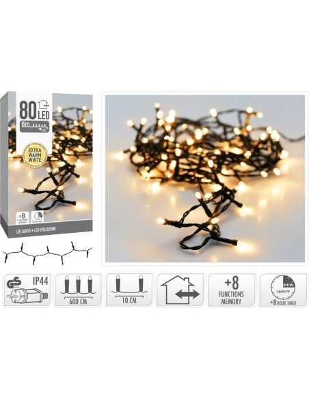 Guirlande lumineuse 6m – 80 LED blanc chaud IP44