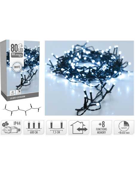 Guirlande lumineuse 6m – 80 LED blanc froid IP44