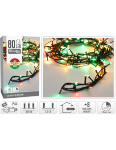 Guirlande lumineuse 6m – 80 LED rouge blanc chaud vert IP44