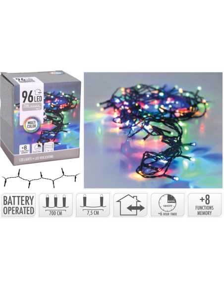 Guirlande lumineuse 7m – 96 LED multicolore, 8 fonctions, timer 6h