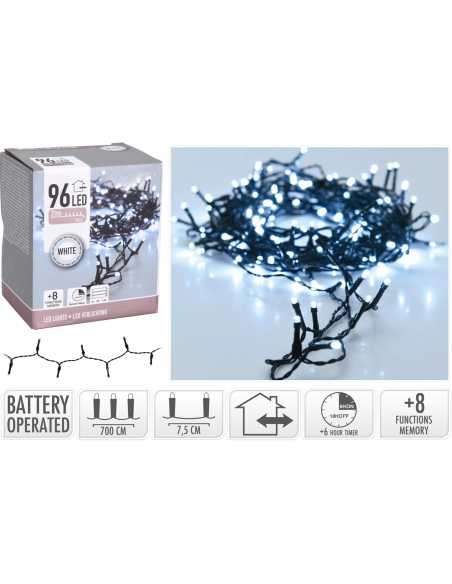 Guirlande lumineuse 7m – 96 LED blanc froid, 8 fonctions, timer 6h