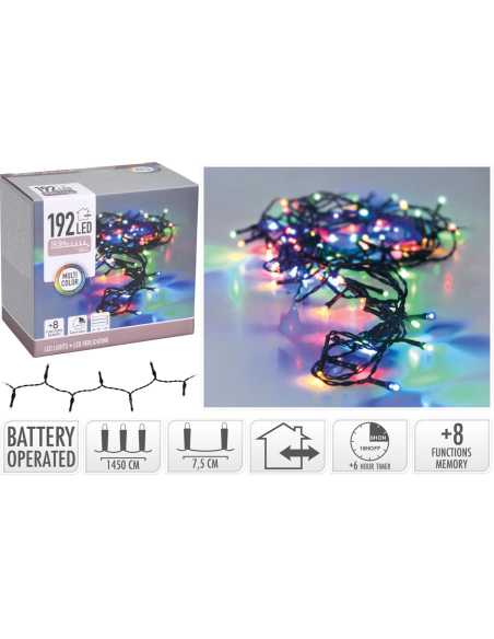 Guirlande lumineuse 14.5m – 192 LED multicolore, 8 fonctions, timer 6h