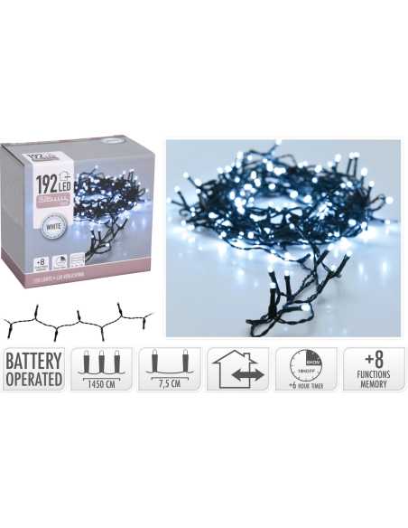 Guirlande lumineuse 14.5m – 192 LED blanc froid, 8 fonctions, timer 6h