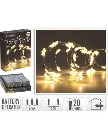 Guirlande MicroLED 95 cm – 20 LED étoiles blanc chaud, usage intérieur