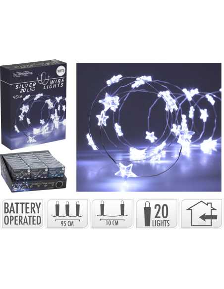 Guirlande MicroLED 95 cm – 20 LED étoiles blanc froid, usage intérieur