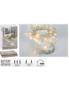 Guirlande lumineuse 2 m – 20 LED blanc chaud à pile, usage intérieur