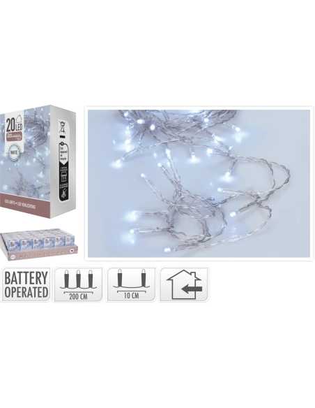 Guirlande lumineuse 2 m – 20 LED blanc froid à pile, usage intérieur