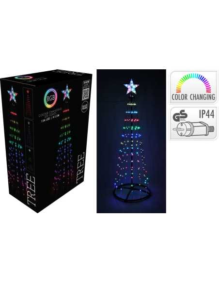 Sapin lumineux 1,54 m – 154 LED multicolores, télécommande, base métal