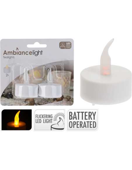 Lot de 2 bougies chauffe-plat LED blanc chaud – flamme vacillante