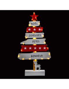 Sapin bois lumineux LED blanc chaud H50 cm – Décoration de Noël
