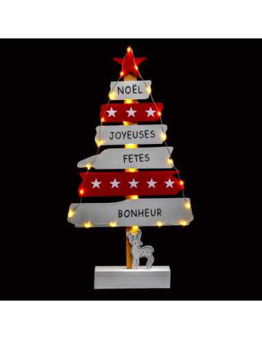 Sapin bois lumineux LED blanc chaud H50 cm – Décoration de Noël