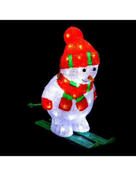 Bonhomme de neige skieur LED blanc froid 40 × 44 cm