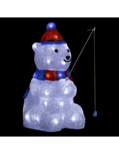 Ours pêcheur lumineux LED blanc froid 22 × 39 cm