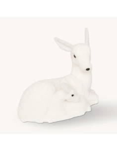 Renne et bébé en fourrure blanche de Noël L42 cm