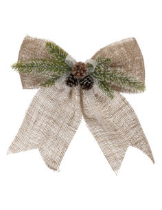 Nœud en jute décoratif Noël avec pomme de pin 33 x 38 cm