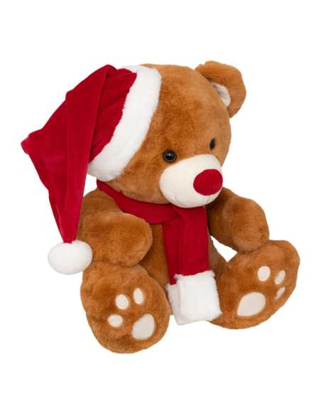 Peluche ours brun de Noël avec bonnet et écharpe 48 cm