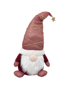 Gnome de Noël rose avec étoile dorée 60 cm