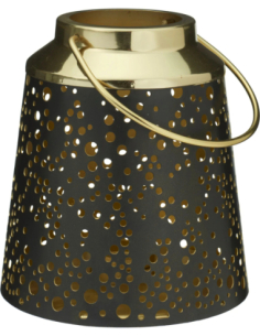 Lanterne photophore noir et or 15 x 16 cm – Déco de Noël chic