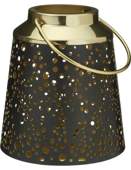 Lanterne photophore noir et or 15 x 16 cm – Déco de Noël chic