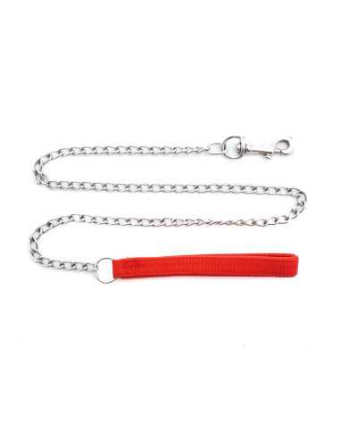 laisse metal poignee doublee cuir synthetique 110 cm rouge