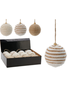 Boule Noël tissu blanc et or Ø 8 cm – 3 modèles