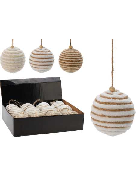Boule Noël tissu blanc et or Ø 8 cm – 3 modèles