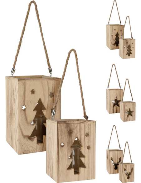 Lanterne en bois 19 cm motif découpé