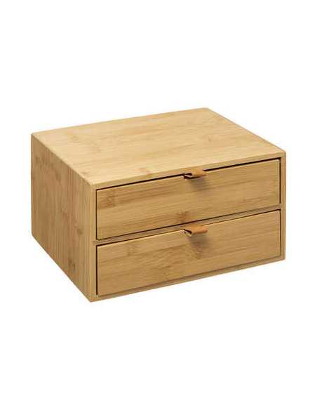 Boîte 2 tiroirs bambou avec languette cuir