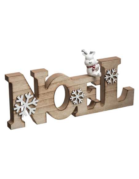 Mot Noël en bois avec renne 30 cm déco rustique