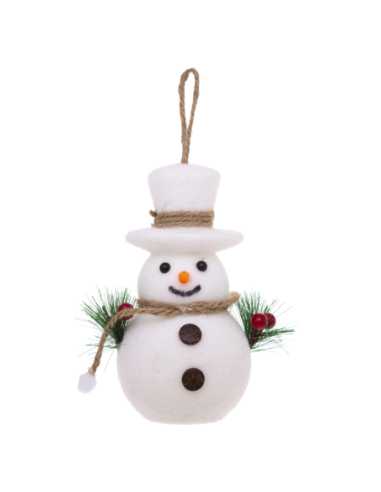 Suspension bonhomme de neige blanc 17 cm pour Noël