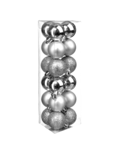 18 Boules Noël Argent 3 cm - Brillant Mat Pailleté