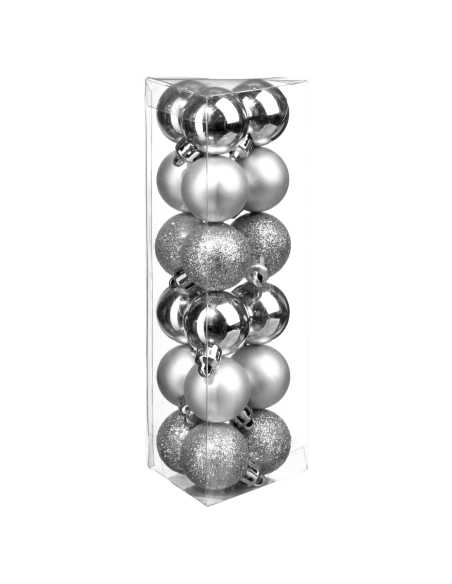 18 Boules Noël Argent 3 cm - Brillant Mat Pailleté
