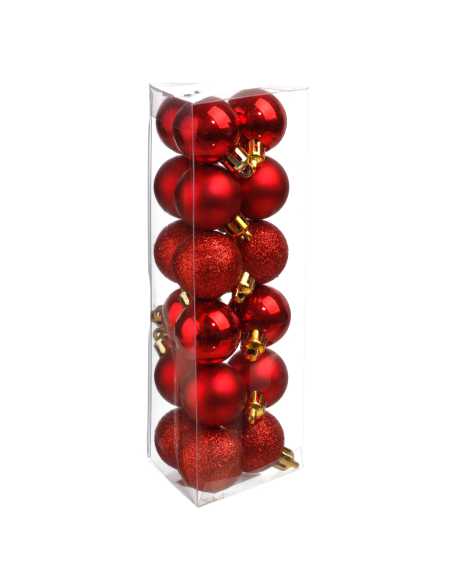 18 Boules Noël Rouge 3 cm - Brillant Mat Pailleté