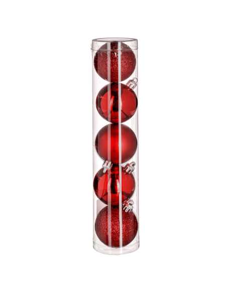 5 Boules Noël Rouge 5 cm - Brillant Mat Pailleté