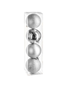 4 Grosses Boules Noël Argent 8 cm - Brillant Mat