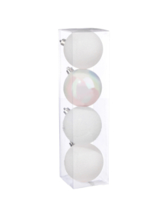 4 Grosses Boules Noël Blanc 8 cm - Nacré Flocon