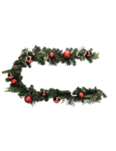 Guirlande Noël Verte 2m Boules Rouges et Pommes de Pin