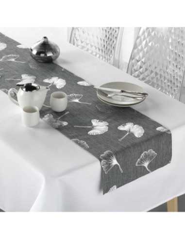 Nappe + chemin Euphoria blanc/gris/argent Noël 140 x 250 cm