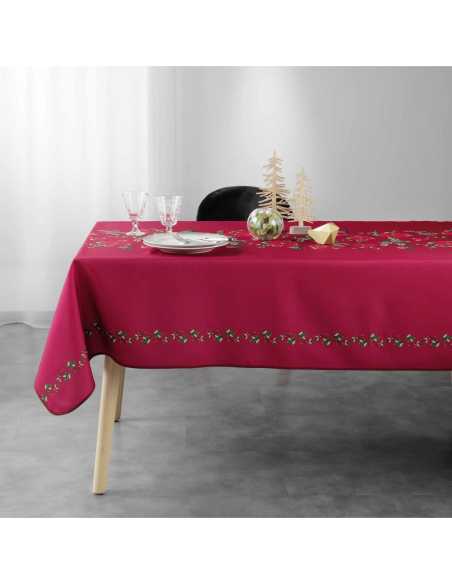 Nappe de Noël Isadora rouge 150 x 300 cm - Antitache et infroissable