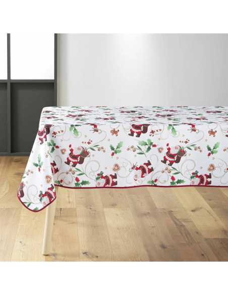 Nappe Noël Père Noël blanche 150 x 240 cm - Antitache et infroissable