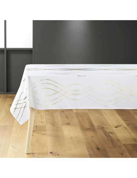 Nappe de Noël Elona blanc/or 150 x 300 cm - Antitache et infroissable
