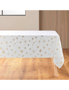 Nappe Astrelia blanc/or Noël 140 x 240 cm - Microfibre